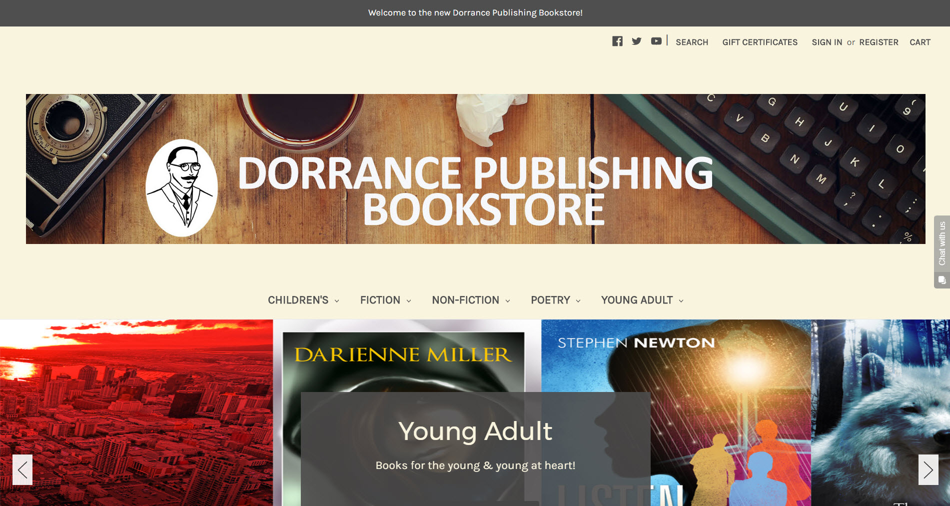 Screenshot of the Dorrance Publishing Bookstore homepage. 