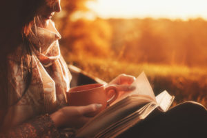 woman reading book