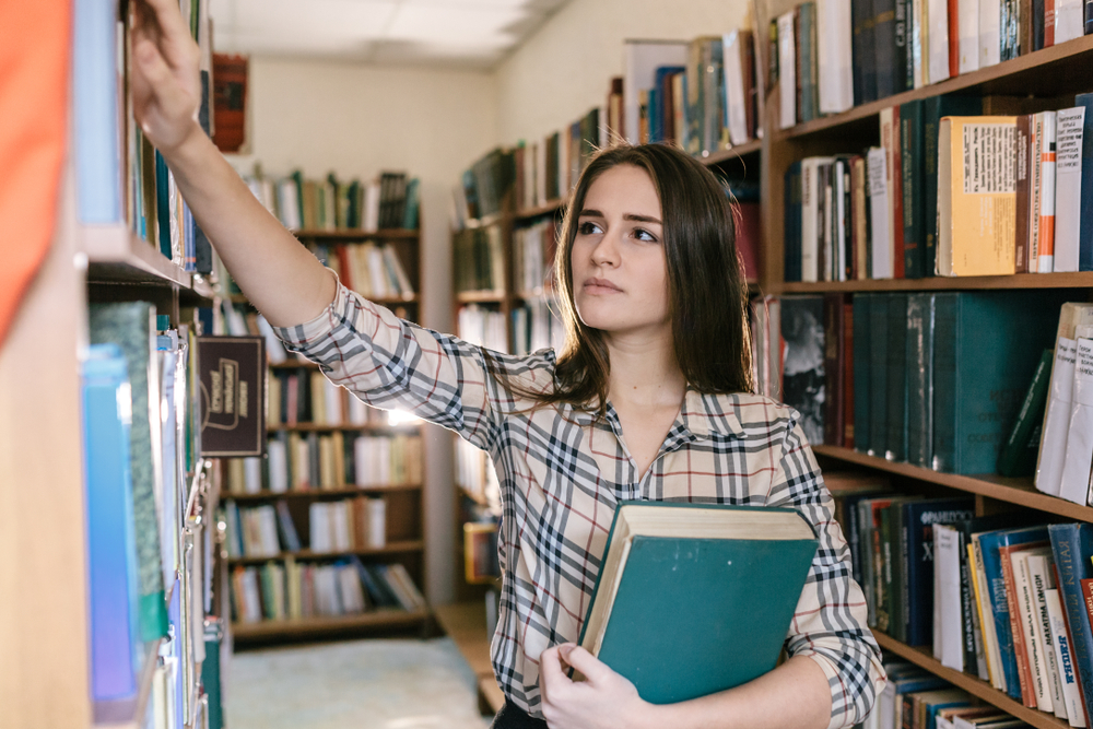 Young girl in bookstore