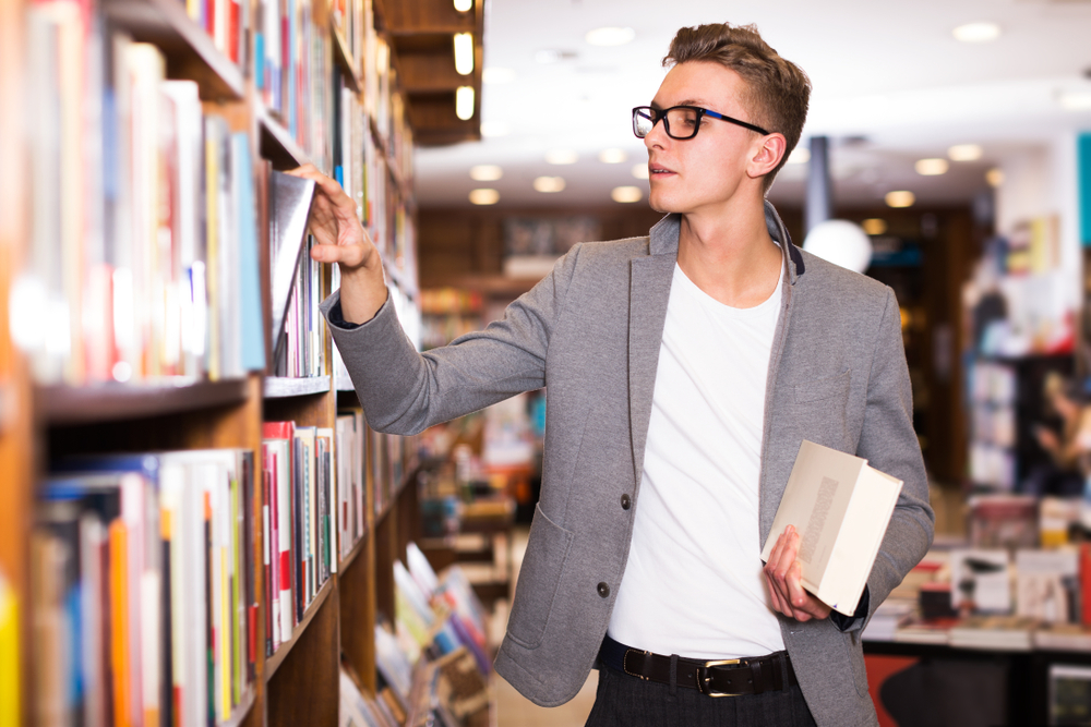 Man in bookstore